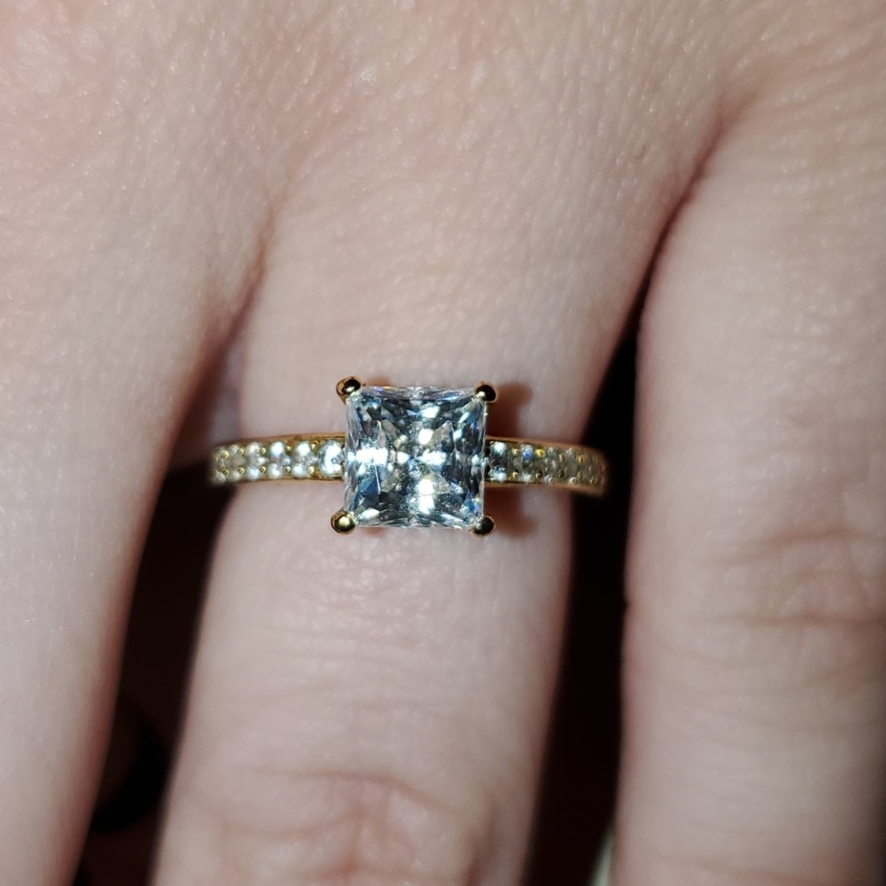 Swarovski Crystal Gold-Plated Princess Cut Ring